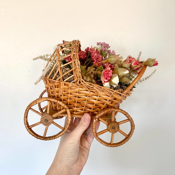 Vintage Boho Floral Wicker Baby Carriage